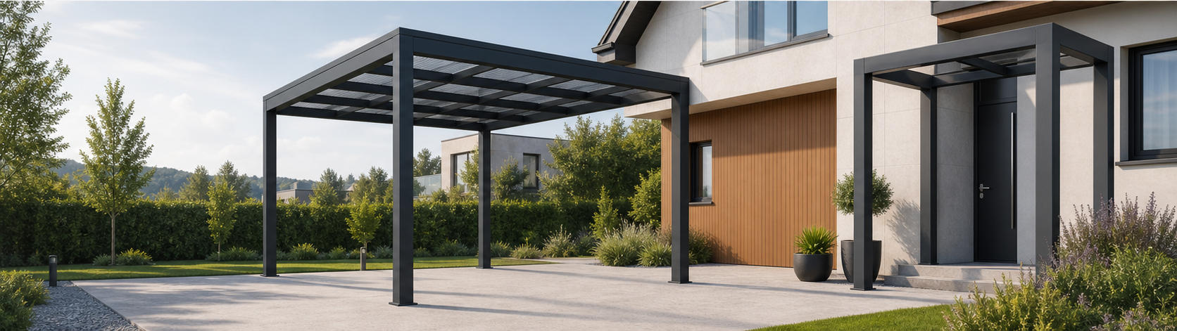 Ta sama posesja po montażu carportu i pergoli stalowej